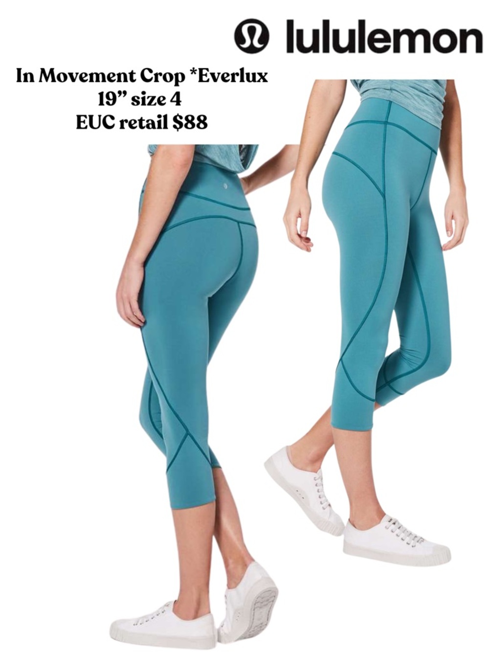 lululemon In Movement Crop Everlux Capris - Teal